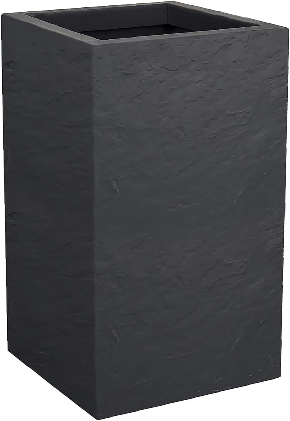 Ghiveci Volcania'Up, pătrat, înalt, 36 l, aspect piatră, perete simplu, rezervor de apă, 29,5 x 29,5 x 49,5 cm, gri antracit