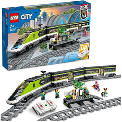 LEGO City Ekspres pasażerski, zdalnie sterowany pociąg, zabawka kolejowa z reflektorami, 2 wagony i 24 elementy torów, prezent dla dzieci, chłopców i dziewcząt 60337 Zestawy do budowania Besuche den LEGO-Store Single