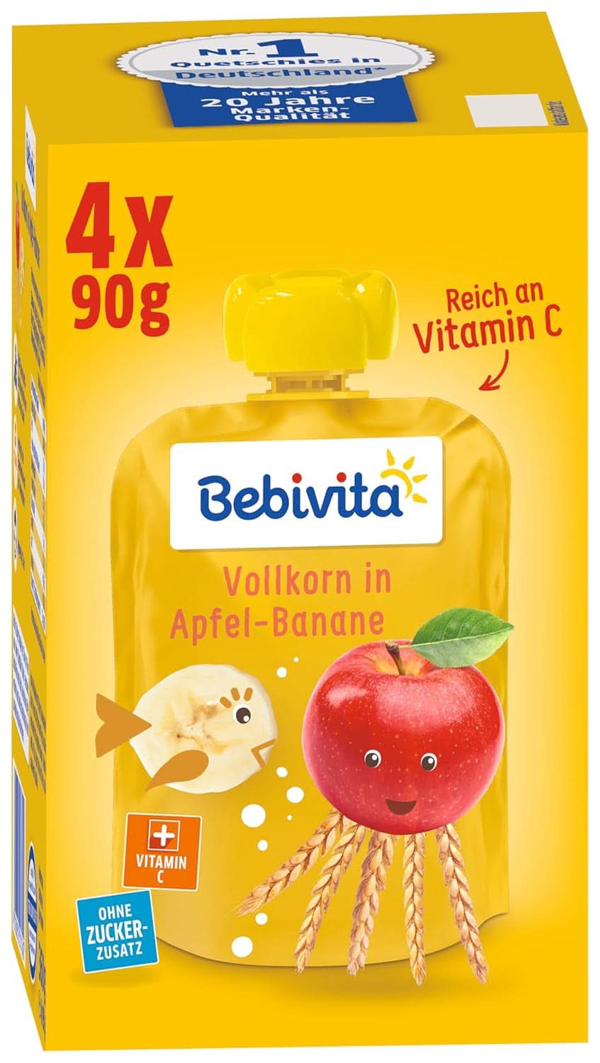 Kids fun fructe și cereale, integrale în mere-banane, pachet de 4 ( 4 X 90 grame ) Mama si Copilul Naty Shop Făină integrală în mere-banane