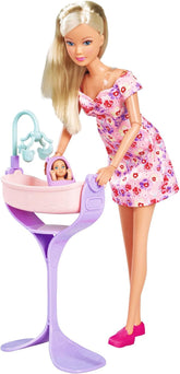 Simba 105733680 Steffi LOVE Doll Hello Baby (29 Cm) - Păpușă de joacă gravidă cu burtă în creștere, păpușă și accesorii - jucărie pentru copii pentru fete și băieți de la 3 ani, negru Papusi Naty Shop Titlu implicit