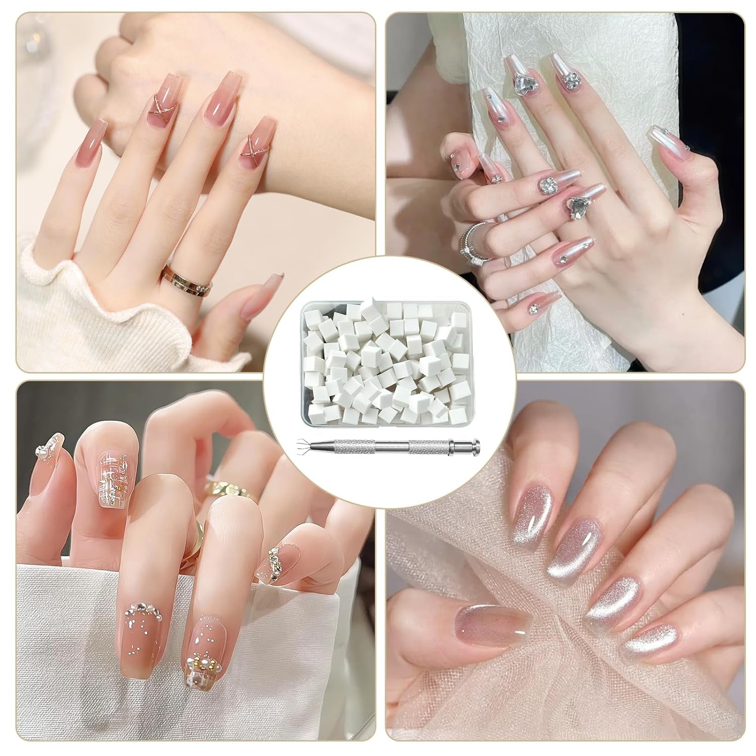 KASURE 300 Stück Nail Art Schwamm, Metall Mit Greifer Nagel Pinsel, Nageldesign Zubehör Für Nail Art, Schwammpinsel Für Farbverlaufs-Nageldesign