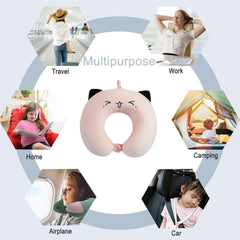 Pernă pentru gât, pernă pentru gât copii pentru călătorii cu avionul, mașina, trenul, pernă de călătorie cu spumă de memorie pentru adulți, pernă în formă de U cu motiv drăguț de animale, pernă Capac detașabil (roz2) Perne ortopedice cervicale Naty Shop