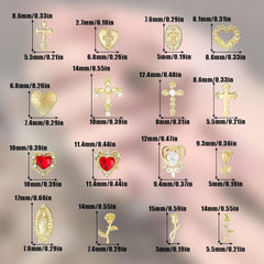 Talisane aurii pentru unghii, 80 de piese cu cruce, trandafir, inimă, pietre prețioase pentru unghii Fecioara Maria, accesorii pentru unghii din aliaj metalic pentru decorațiuni de design pentru manichiură, meșteșuguri DIY