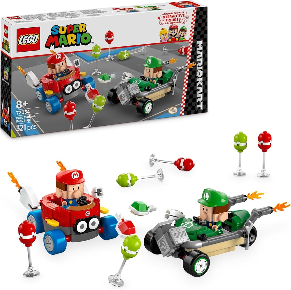 LEGO Mario Kart — Mały Mario kontra. Mały Luigi Nintendo Figurki kolekcjonerskie 2 Speedmeny do zbudowania Prezent dla chłopców, dziewcząt i graczy Zabawka przygodowa od 8. roku życia 72034 Zestawy do budowania Besuche den LEGO-Store Default Title