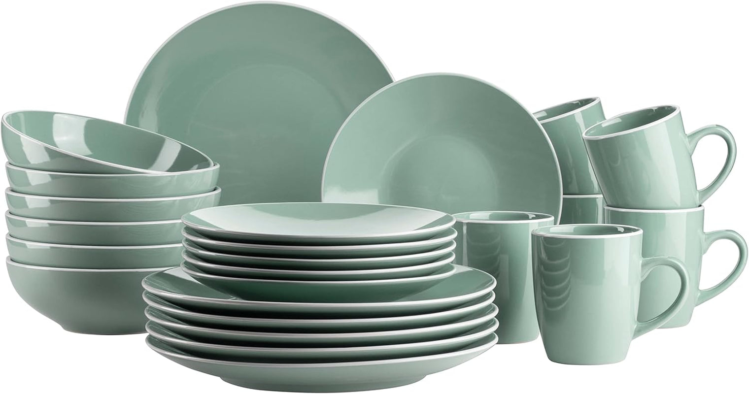 MÄSER 931770 Serie Elissa Modernes Geschirr Set Für 6 Personen in Türkis Mit Weißem Rand, 24-Teiliges Kombiservice, Steinzeug Seturi vesela masa Naty Shop Grün