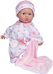 JC Toys La Baby Zestaw lalek kaukaskich - 28 cm Miękka, zmywalna lalka Różowy Odpinany strój z kapeluszem, kocykiem i smoczkiem na 12 miesięcy i więcej Naty Shop Dolls Różowe pojedyncze
