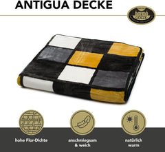 Gözze - Miękki i wygodny koc, w dotyku kaszmirowy, gruba tkanina 500 G/M², Antigua, 150 x 200 cm - Musztardowy/czarny/biały Łóżka i koce Besuche den Gözze-Store