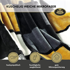 Gözze - Miękki i wygodny koc, w dotyku kaszmirowy, gruba tkanina 500 G/M², Antigua, 150 x 200 cm - Musztardowy/czarny/biały Łóżka i koce Besuche den Gözze-Store