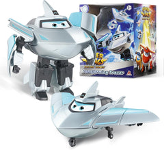 Samolot transformacyjny Super Wings z doładowaniem, ok. 12,7 cm duża figurka dla dzieci zabawka samolot i figurka robota dla chłopców i dziewcząt powyżej 3 lat srebrne figurki Naty Shop Traver