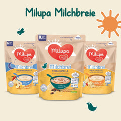 Milupa Stracciatella Owsianka mleczna - Bezglutenowe, bez oleju palmowego płatki dla niemowląt - Bez konserwantów i barwników - Od 8 miesiąca - 4 x 400 g