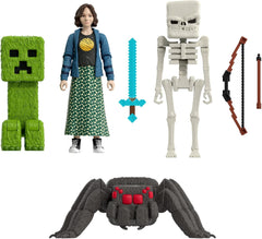 Mattel Minecraft Story Set cu 4 figurine de acțiune și 3 accesorii, Encounters In The Overworld Set, inspirat de un film Minecraft, jucărie de colecție, JFR70 Action figures Naty Shop