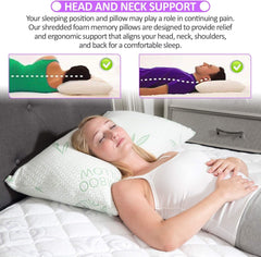 King Size 2 Pack Bamboo Pillow - Pernă de pat pentru dormit, reglabilă cu spumă de memorie mărunțită - spate, burtă, dormitor lateral, capac detașabil, răcire Hotel Down Alternative, King (2 bucăți) Perne standard Naty Shop