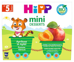 HiPP Organiczny mini deser z morelą i jabłkiem (opakowanie 6 x 4 x 100 g), od 5 miesiąca życia, w praktycznych kubeczkach, bez dodatku cukru, najlepsza jakość organiczna
