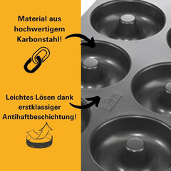 Birkmann, Easy Baking, Donutblech, Backform Für 6 Donuts, Mit Hochwertiger Antihaftbeschichtung, Ø 9 Cm, Mit Rezept, 881631 Matrite si tavi pentru copt Naty Shop
