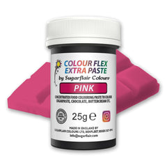 Pastă colorantă alimentară Sugarflair Colourflex Extra Paste roz - Colorant alimentar comestibil pentru cremă de unt, ciocolată, pastă de zahăr, glazură, fondant, mixuri pentru prăjituri, aluat și multe altele - 25g