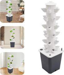 Wieża hydroponiczna z 30 kapsułkami, ogrodowy system uprawy hydroponicznej, 6-poziomowy zestaw do pionowej uprawy hydroponicznej, wieża aeroponiczna z pompą nawadniającą, adapterem i rozsadnikiem (szary)