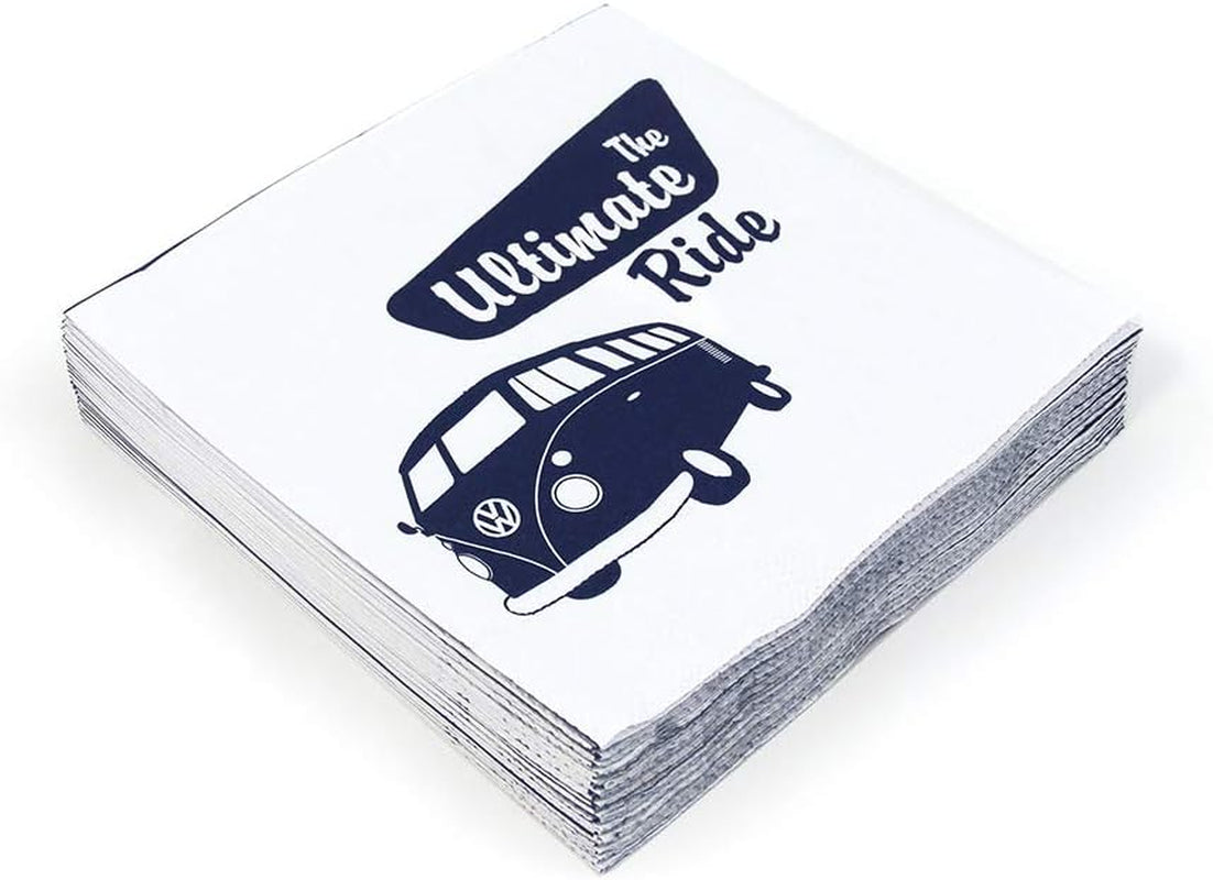 BRISA VW Collection - Șervețele de masă Volkswagen cu autobuz T1 (dungi Samba/roșu/3 straturi)