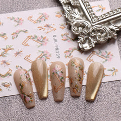 JMEOWIO Nagelsticker Blumen Glitzer 9 Blatt Nail Art Sticker Selbstklebend Nagelaufkleber Frühling Sommer Blumen Dekoration Nageldesign Zubehör