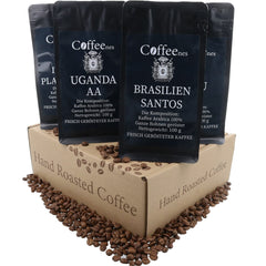 Coffeenes Kaffeebohnen Probierset – Kaffee Geschenk - 6 Sorten ganze Bohnen Arabica aus Brasilien, Peru, Kolumbien, Tansania, Indien, Uganda – 6 x 100g