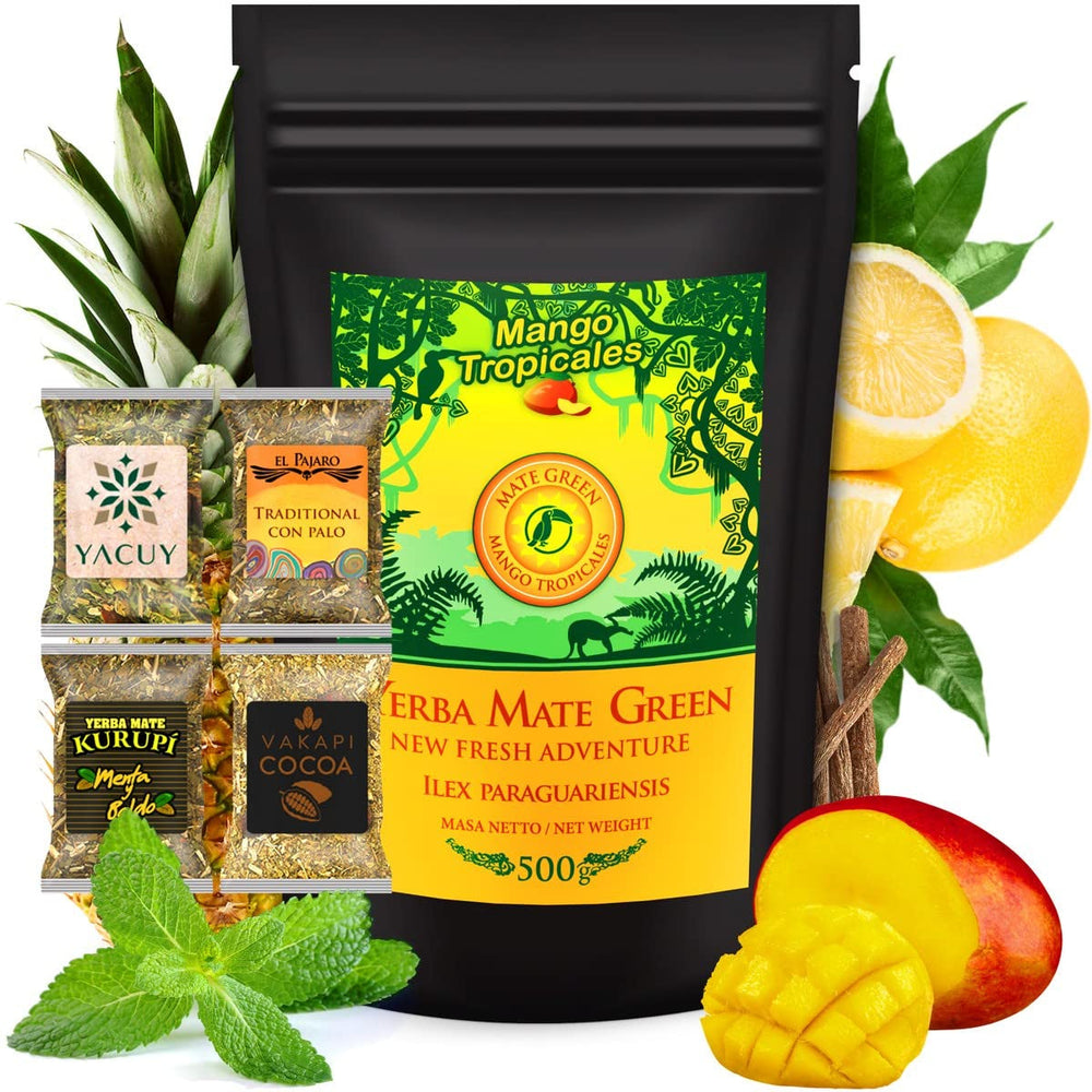 Set ceai Yerba Mate ● Ceai Mate Mango Tropicales 500G ● Set ceai Mate 4X25G ● Ceai Mate cu fructe ● Ceai Yerba Mate cu mango, ananas, lămâie