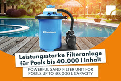 Sistem de filtrare Steinbach Comfort 75 – 040100 – Pompă autoamorsantă pentru piscine de până la 40.000 l – Cu prefiltru, manometru, temporizator și afișaj LED – Include adaptor special INTEX de 2"