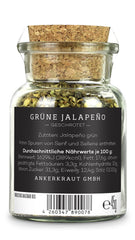 Ankerkraut Grüne Jalapeno, scharfe Chili, Chilis geschrotet, Finisher Scharf Würzen, Scharfes Essen Kochen, Highlight Chili con Carne, Fleisch, Kartoffeln, 45g w Korkenglas