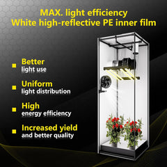 Namiot do uprawy 60x60x180 cm, materiał Oxford 600D z poliestrową folią odblaskową, stalowe rurki 22 mm, otwory wentylacyjne i okna widokowe, namioty do uprawy do hydroponiki, szklarni i ogrodów wewnętrznych