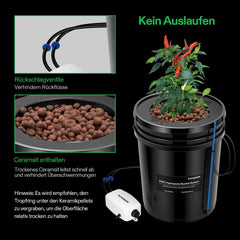 VIVOSUN DWC Hydrokultur Anbausystem z Topf-Dripkit, 5-Gallonen Tiefwasserkultur, Umwälz-Tropfgartensystem z Mehrzweck-Luftschlauch, 8W Luftpumpe und Luftstein (1 wiadro + Top-Drip-Kit)