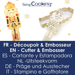 ScrapCooking - Set Forme de Biscuiți + Mașină de Gofrare Spargător de Nuci din Lemn – Formă de Biscuiți de Crăciun din Oțel Inoxidabil pentru Biscuiți în Relief – Accesoriu Formă de Coacere Sablată – Culoare Aurie – 2097