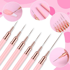 6 Stück Liner Nailart Pinsel Nageldesign Pinsel Set Dünn Acryl Nagelpunkt-Zeichenwerkzeug Nägel Dünne Nagelpinsel Set Für Lange Linien, Dünne Details, Feines Zeichnen 5/7/9/11/15/25 Mm(Rosa)