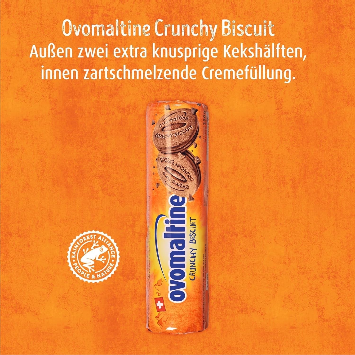 Biscuiți crocanți Ovomaltine cu ciocolată - Biscuiți crocanți cu cremă Ovomaltine, preparați din cea mai fină pudră de cacao, sustenabil (1 x 250g)