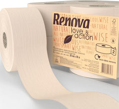 Hârtie igienică Renova Jumbo Love&Action, 12 role premium, 90 M, hârtie kraft, 2 straturi, certificată FSC & Ecolabel