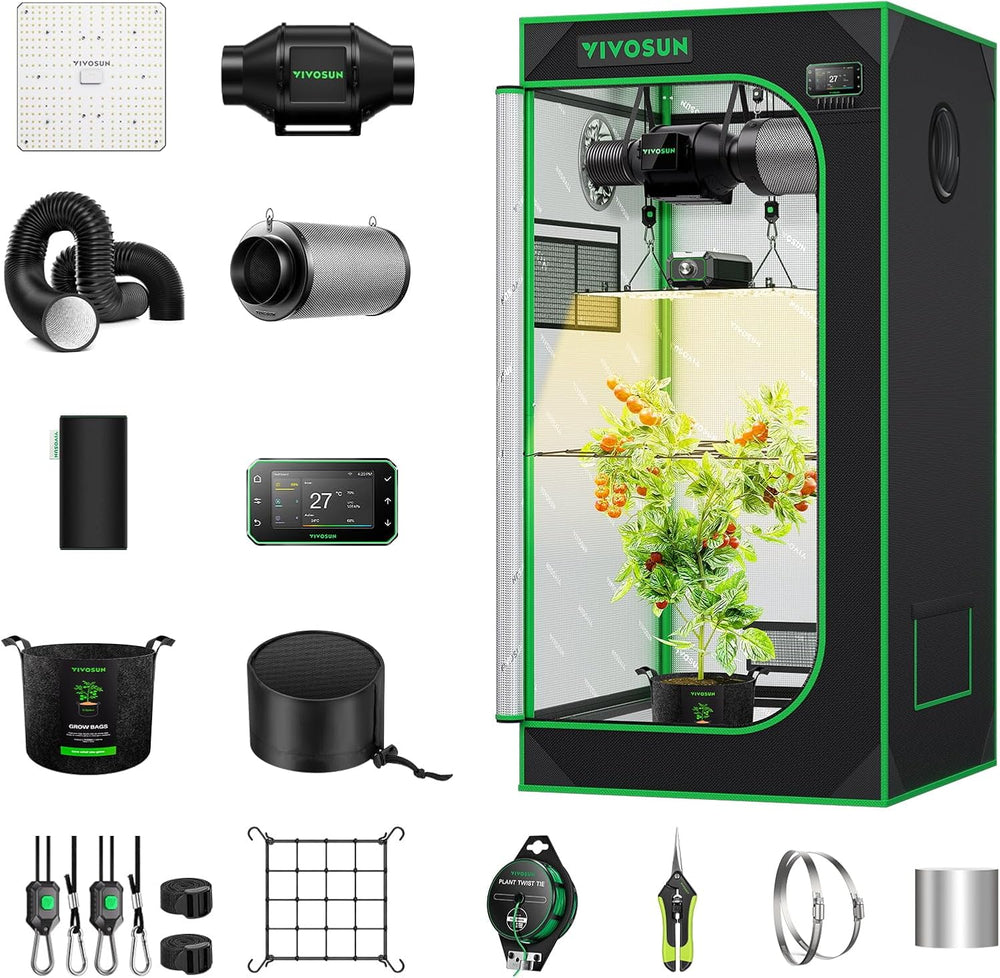 Namiot VIVOSUN Smart Grow Tent Kompletny zestaw 60x60x120cm, zintegrowany system automatycznej uprawy WiFi z pełnym spektrum światła LED o mocy 100W i wydajnym systemem wentylacji z kontrolerem GrowHub E42A+