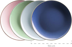 MÄSER 931870 Ramă metalică, Set de veselă modern pentru 4 persoane cu ramă de culoarea alamei, Set combinat de 16 piese cu forme de coupe fără ramă, Multicolor, Gresie, Pastel'n'Blue