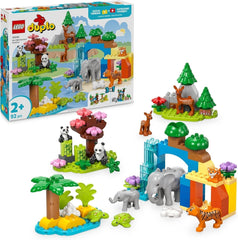 LEGO DUPLO Town Wild Animal Familys Zestaw 3 w 1, zabawka edukacyjna dla maluchów z żółwiami, tygrysami, słoniami, jeleniami i pandami, zestaw dla dwuletniego przedszkolaka, figurka zwierzątka do budowania 10446 Zestawy do budowania Beuche den LEGO-Store Default Title