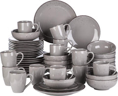 Set de veselă Vancasso pentru 12 persoane, set de veselă din gresie Navia, set combinat de 48 de piese cu farfurii, farfurii pentru salată, boluri și cești, aspect vintage, design natural