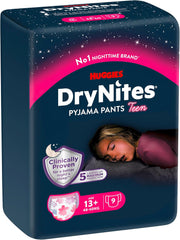 Huggies DryNites Pieluszki do moczenia nocnego dla dziewczynek 13–około 17 lat (48–60 kg) 27 sztuk (3x9) Paczka miesięczna Pieluszki majtkowe