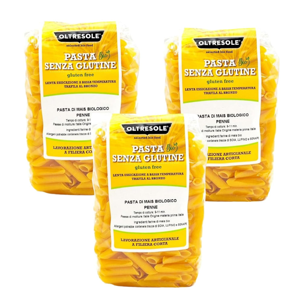 - Pasta di Mais Giallo Biologica Italiana Gluten Free, Formato Penne - makaron bezglutenowy, 100% farina di mais giallo bio, wegański, confezione da 3 pacchi da 350 g