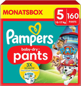 Pieluchy Pampers Paw Patrol Spodnie rozm. 5 (12-17Kg) Baby-Dry, Junior z kieszenią Stop and Protect, MIESIĘCZNE BOX, 160 pieluszek Naty Shop 5 (160 sztuk) Nowość