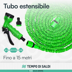 Furtun de grădină extensibil de 15 m cu 7 funcții pentru curățare impermeabilă