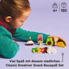 LEGO Classic Creative Snack Bauspaß, Spielzeug mit Essen für fantasievolle Rolenspiele, Bauset für Jungen und Mädchen ab 4 Jahren, Cupcake, Avocado, EIS am Stiel und Taco 11039