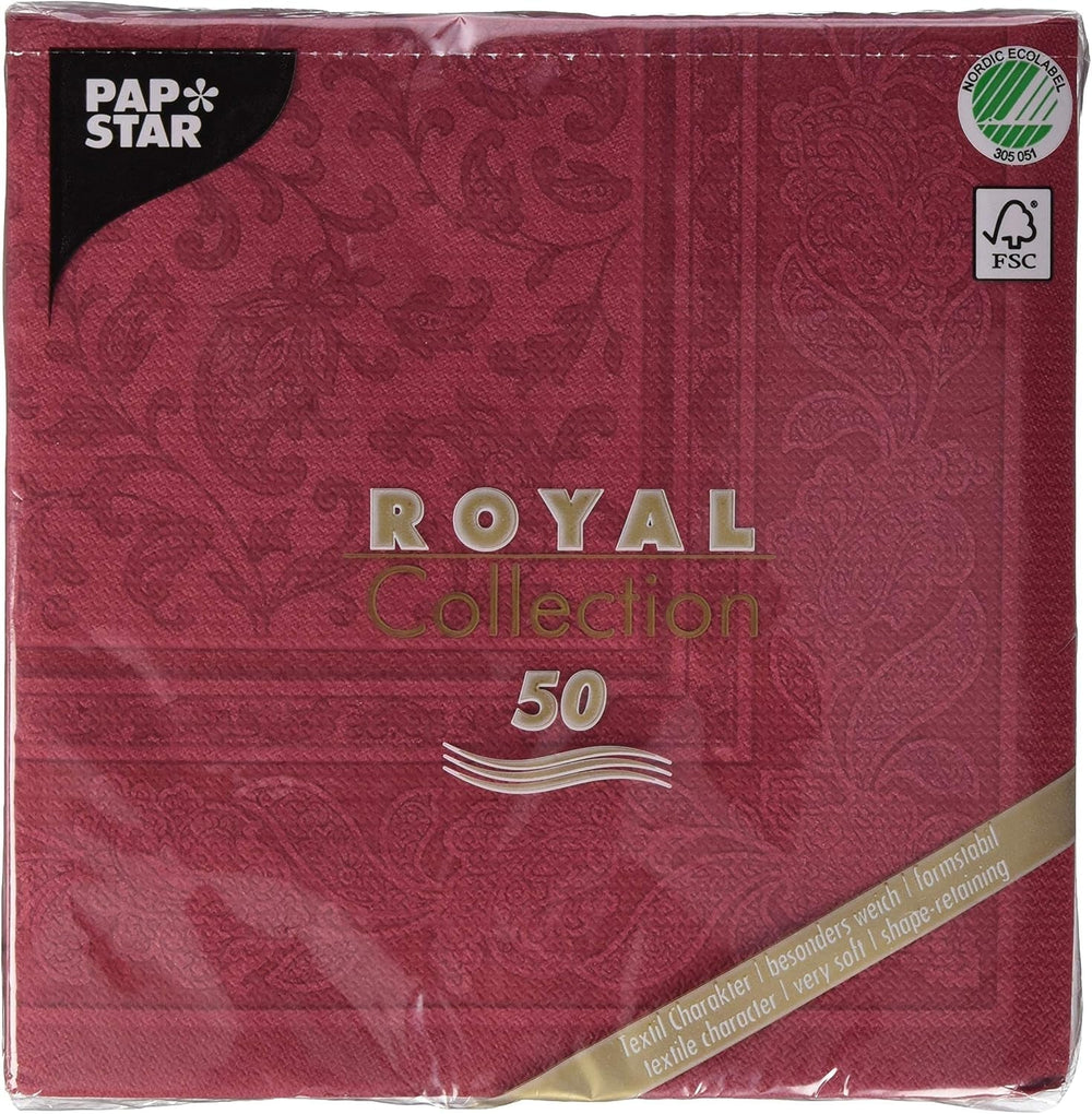50 de șervețele "ROYAL Collection" 1/4 fold 40 Cm X 40 Cm Bordeaux "Ornamente"