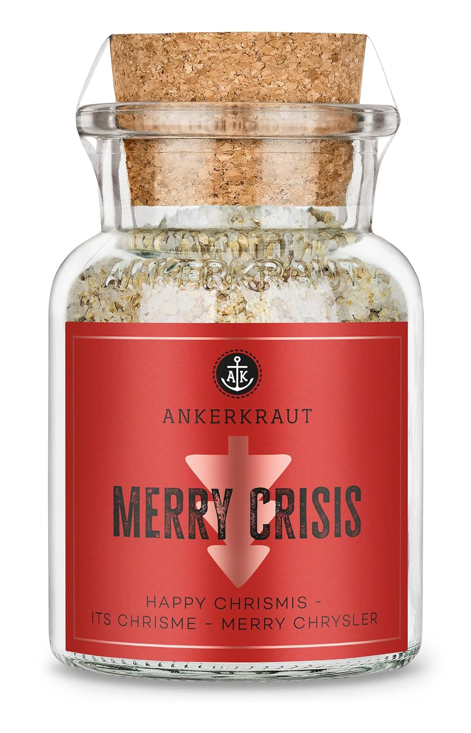 Ankerkraut „Merry Crisis” Anlass-Gewürz, Aioli Pfeffer Salz zum Verschenken, Gewürz Geschenk mit Knoblauch, 155 g w Corkenglas
