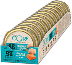 Wellness CORE 98% 12 x 85g, Pui și Somon – Hrană umedă pentru pisici, pate gros, fără cereale, naturală, hipoalergenică, bogată în proteine, conținut ridicat de carne