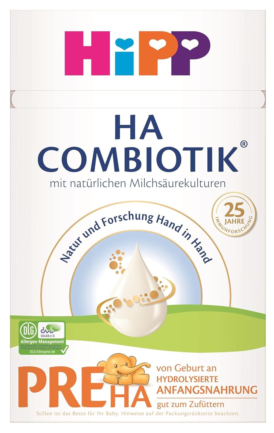HiPP PRE HA Combiotik (4 x 600g), hydrolizowane mleko w proszku dla niemowląt od urodzenia, z naturalnymi kulturami kwasu mlekowego, dla wrażliwego układu odpornościowego