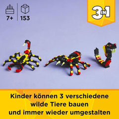 LEGO Creator 3w1 Dzikie zwierzęta: Pająk-niespodzianka - zabawka do przebudowania na figurkę skorpiona lub węża - zestaw do budowania z 3 modelami - prezent dla chłopców i dziewcząt od 7 lat 31159 Zestawy do budowania Besuche den LEGO-Store