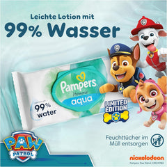 Pampers Harmony Aqua Chusteczki dla niemowląt Paw Patrol 15 sztuk 48 chusteczek 720 chusteczek dla niemowląt pomaga przywrócić naturalną równowagę pH skóry Lekki balsam 99% wody