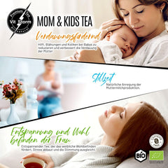 VITSTORM® BIO TEE Mom & Kids – Ceai pentru femei și alăptare – Rooibos, mere, fenicul, melisă, alchemilla, căpșuni – Ceai relaxant - Fructat și delicios - Fără cofeină - Ceai din plante 100 g