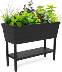 Ghiveci Keter Urban Bloomer pentru grădină înălțată și plante aromatice, pentru exterior, cu manometru de auto-udare și dop de drenaj, gri închis