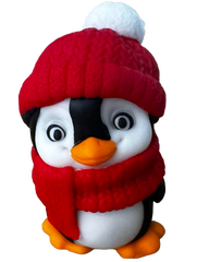 Decoratiune comestibila din pasta de zahar, Pinguin cu fular si caciula rosie Decoratiuni din Pasta de Zahar Naty Shop